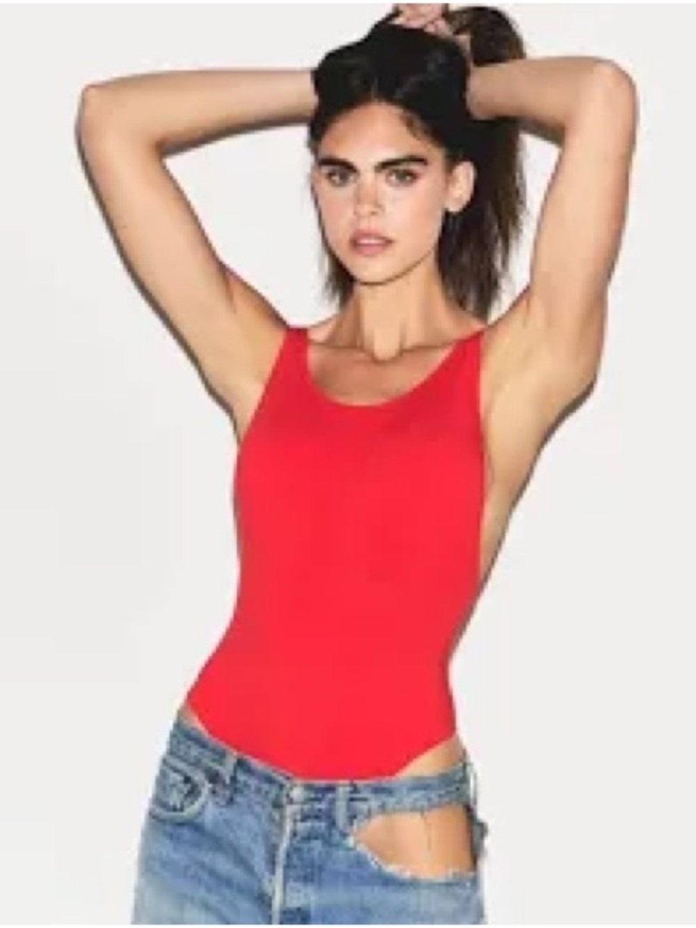 NWT SKIMS Fits Everybody Square Neck Bodysuit in Ruby #5